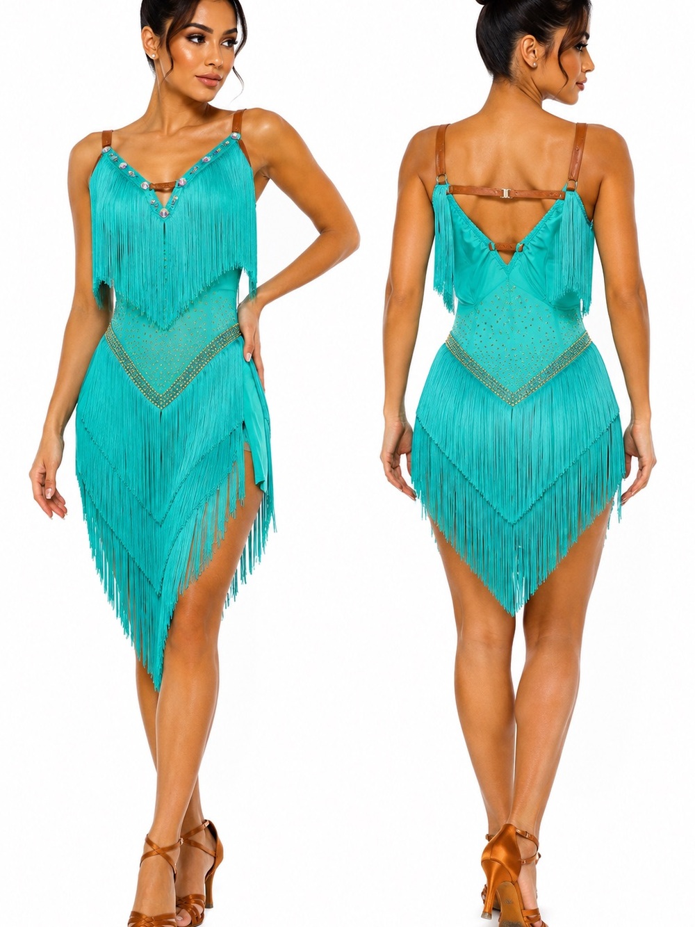 Large YUMEIREN Fringe Rhinestone Latin Dance Performance Dress